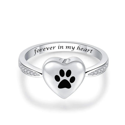 Love Heart Paw Print Urn Ring