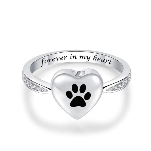 Love Heart Paw Print Urn Ring