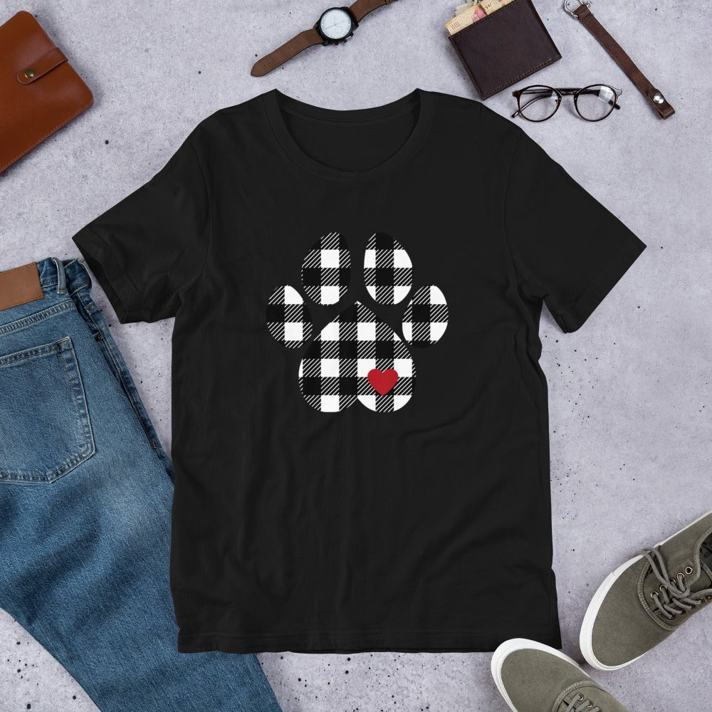Black Plaid Dog Paw T-Shirt