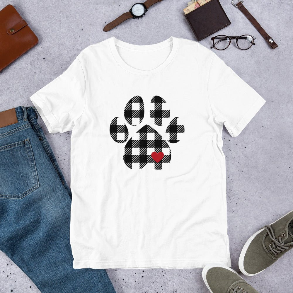 Black Plaid Dog Paw T-Shirt