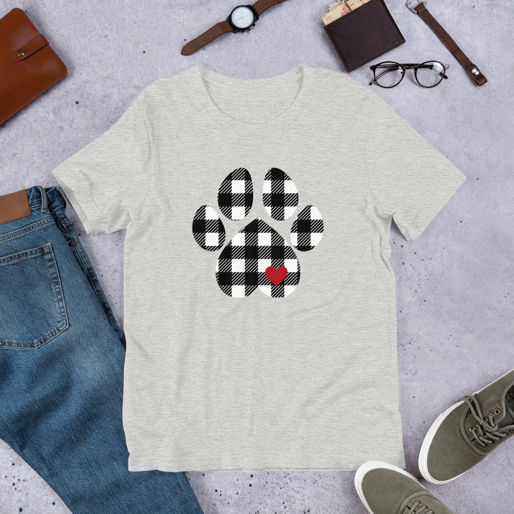 Black Plaid Dog Paw T-Shirt