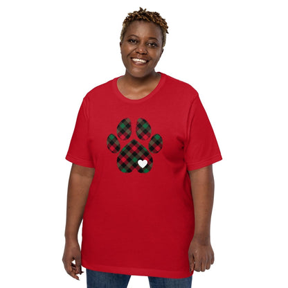 Christmas Plaid Dog Paw T-Shirt