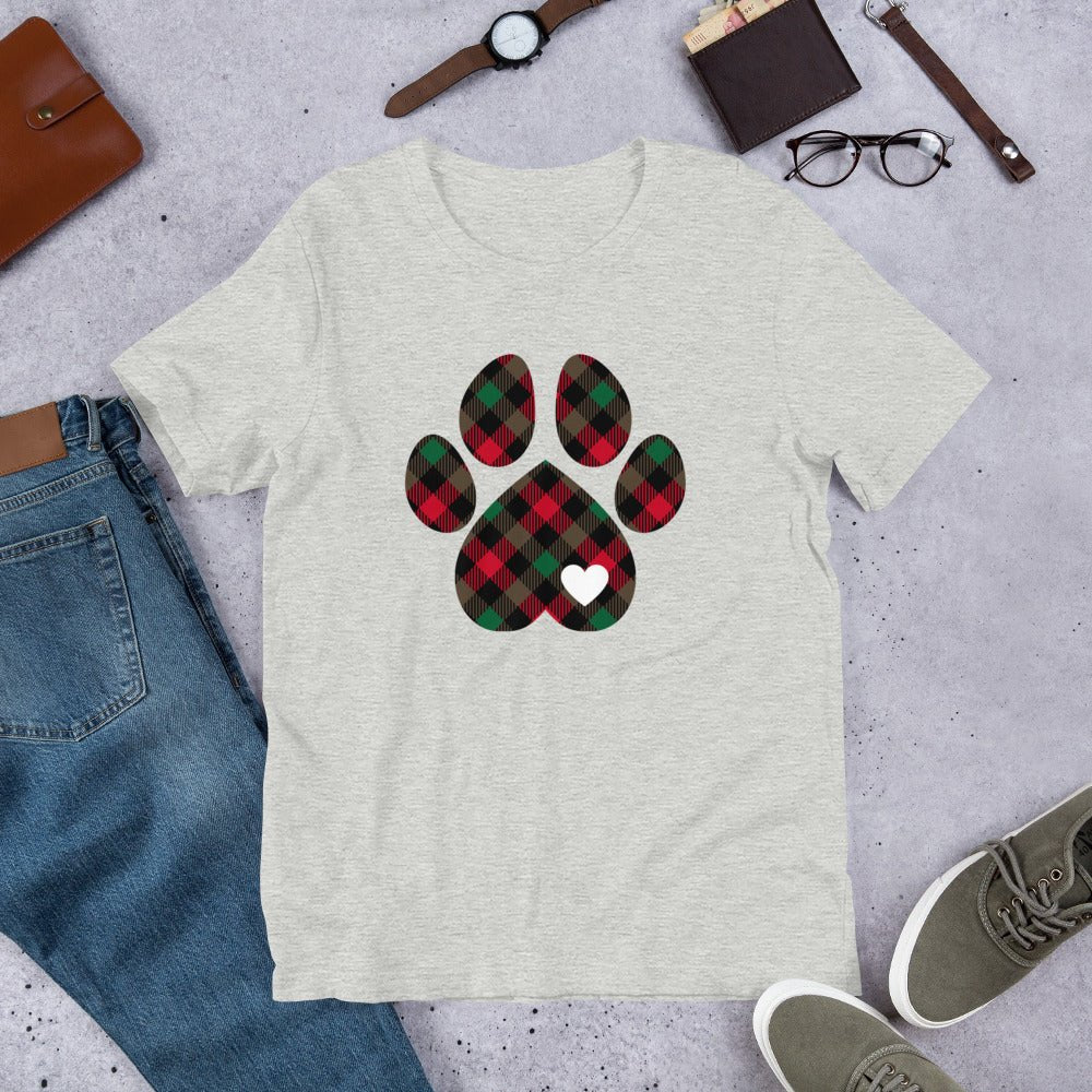 Christmas Plaid Dog Paw T-Shirt