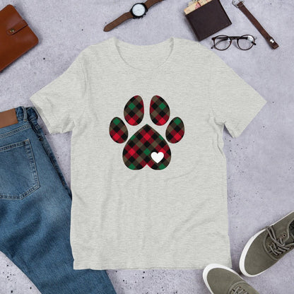 Christmas Plaid Dog Paw T-Shirt