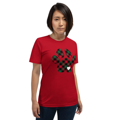 Christmas Plaid Dog Paw T-Shirt