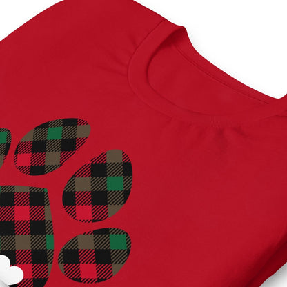 Christmas Plaid Dog Paw T-Shirt