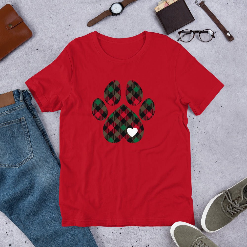 Christmas Plaid Dog Paw T-Shirt