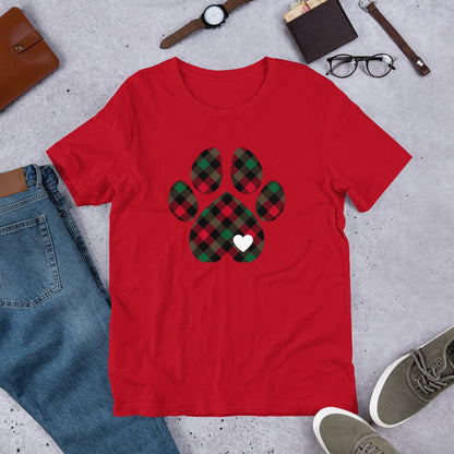 Christmas Plaid Dog Paw T-Shirt