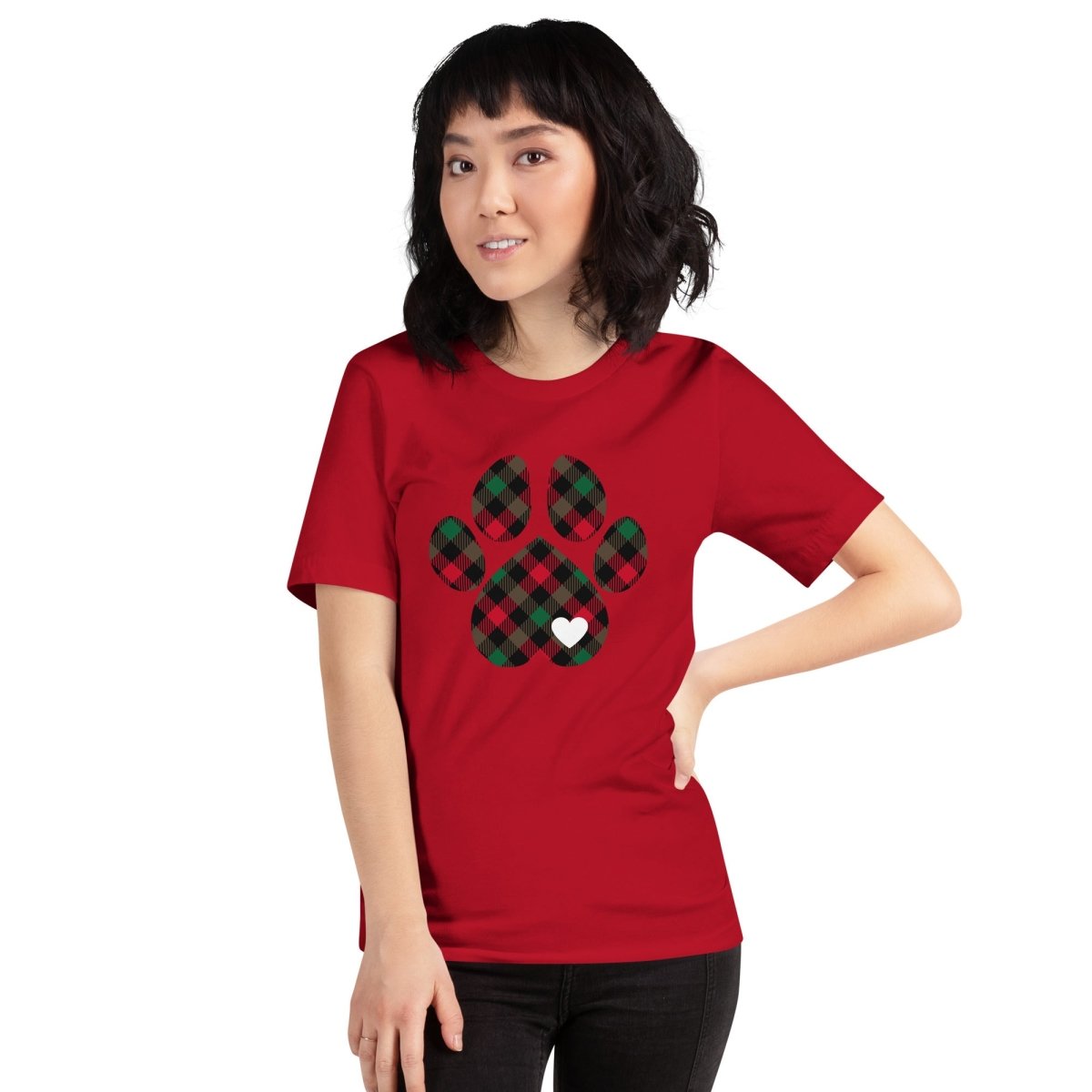 Christmas Plaid Dog Paw T-Shirt