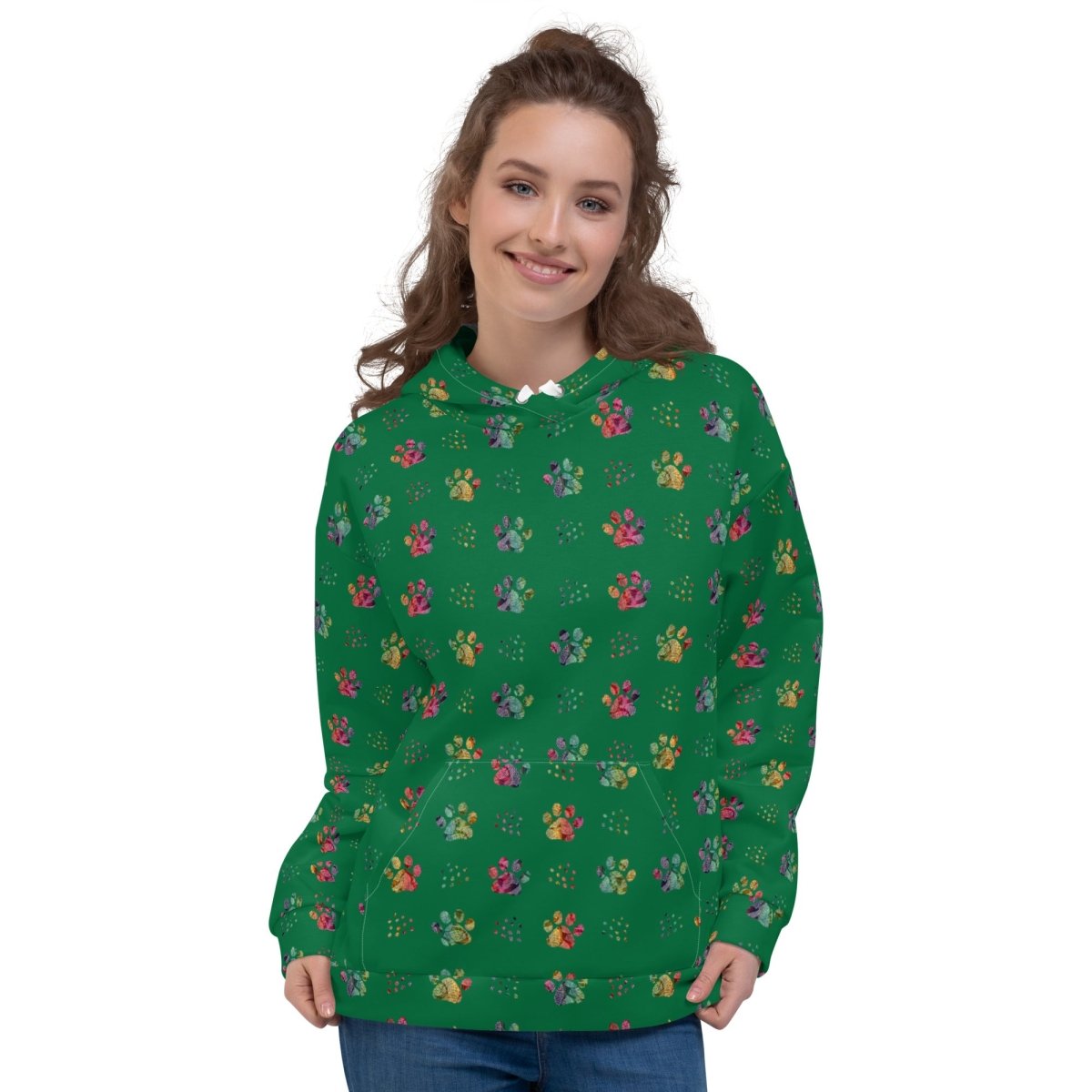 Dog Mom Green Paw Prints Hoodie