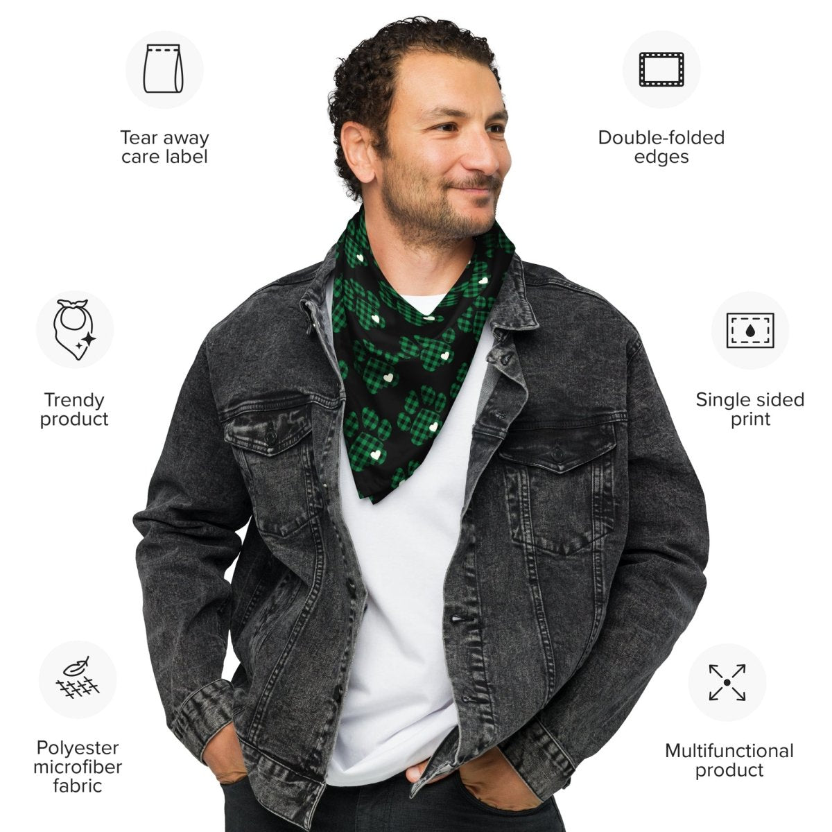 Green Buffalo Plaid Dog Paw Bandana
