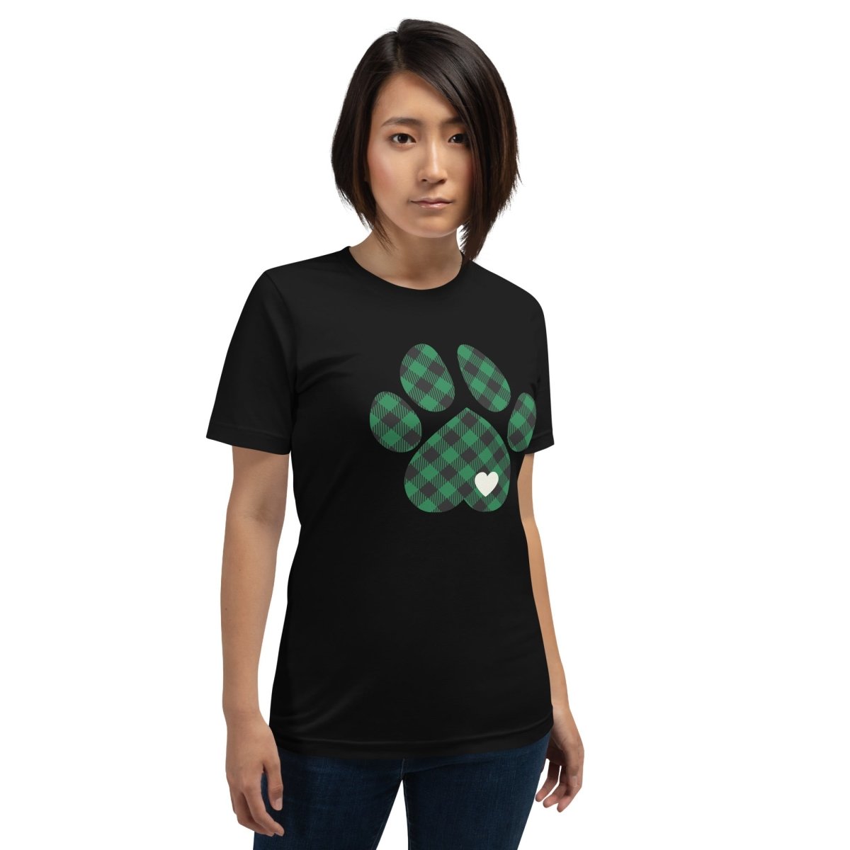 Green Plaid Dog Paw T-Shirt