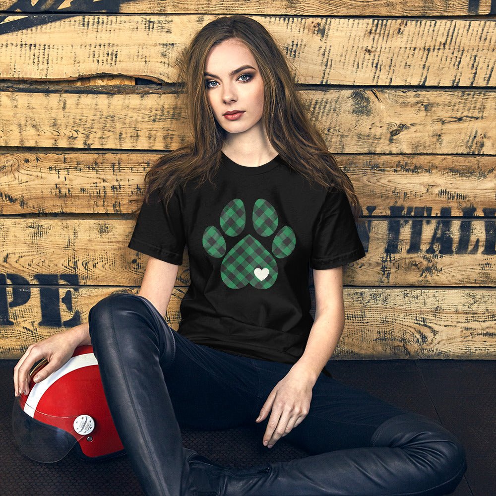 Green Plaid Dog Paw T-Shirt