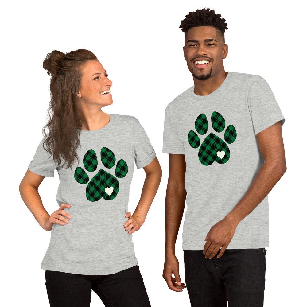 Green Plaid Dog Paw T-Shirt