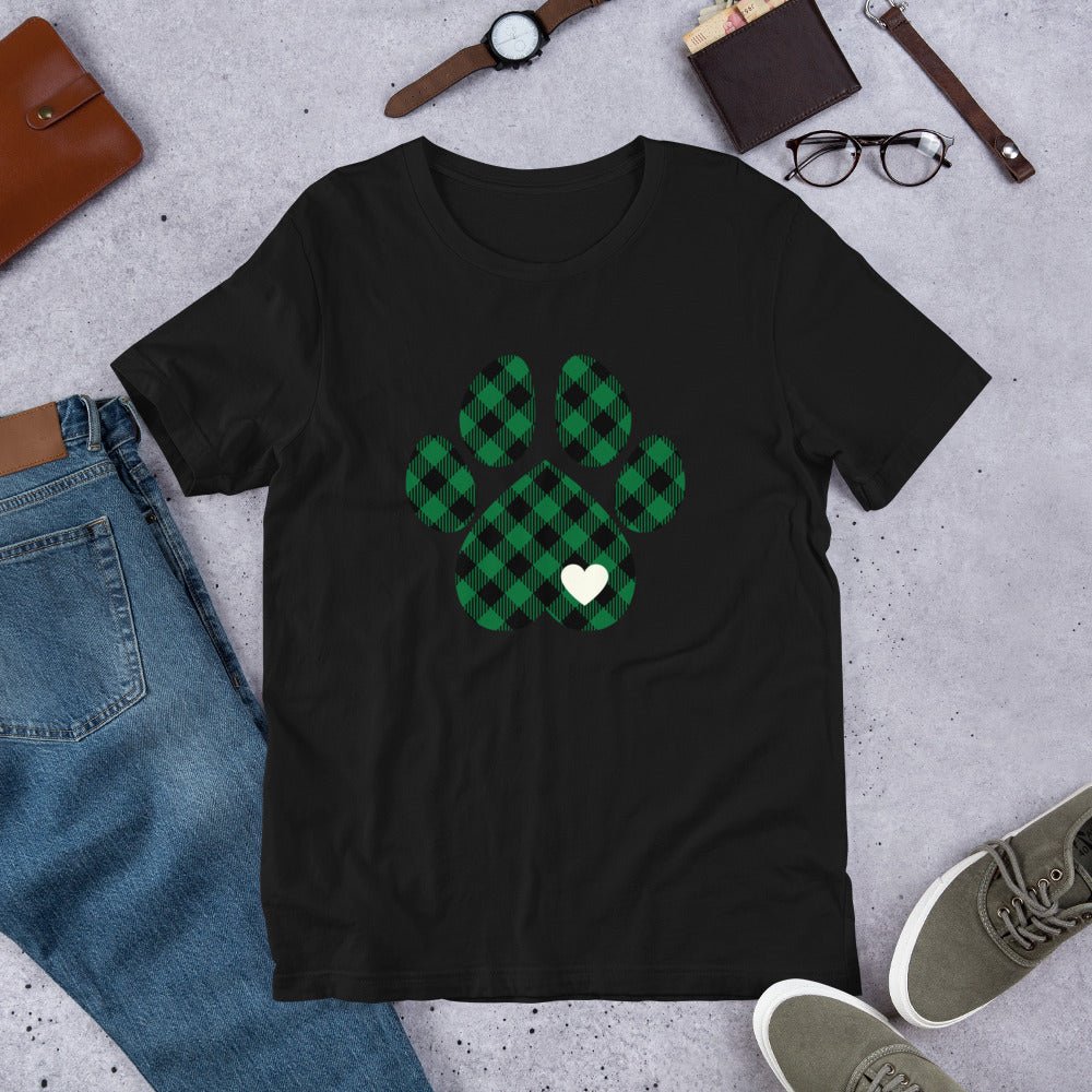 Green Plaid Dog Paw T-Shirt