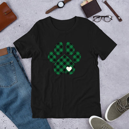 Green Plaid Dog Paw T-Shirt