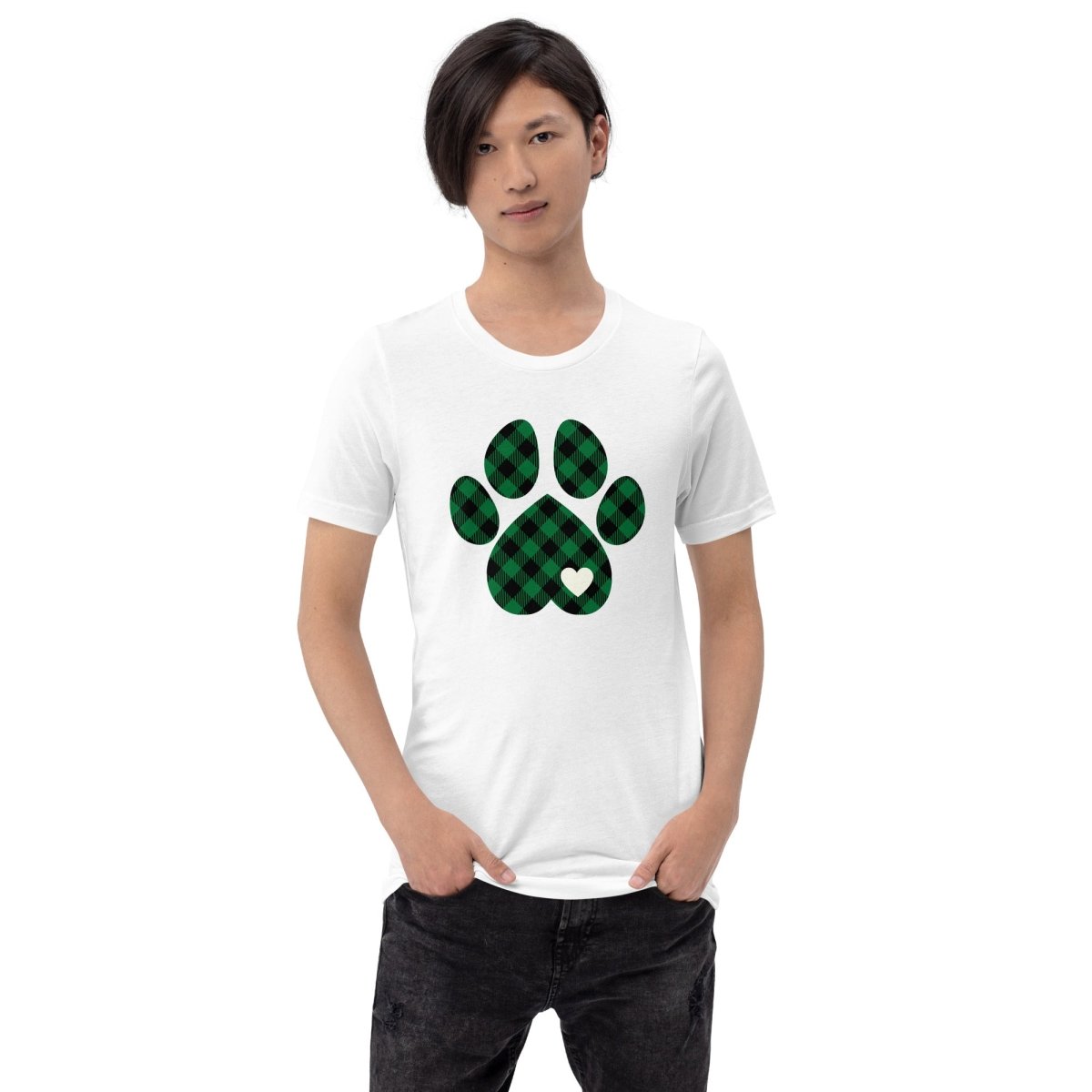 Green Plaid Dog Paw T-Shirt