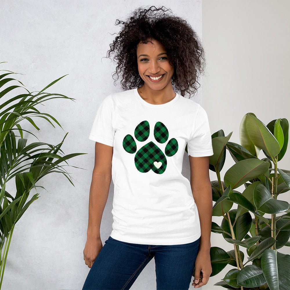 Green Plaid Dog Paw T-Shirt
