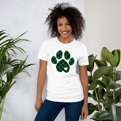 Green Plaid Dog Paw T-Shirt
