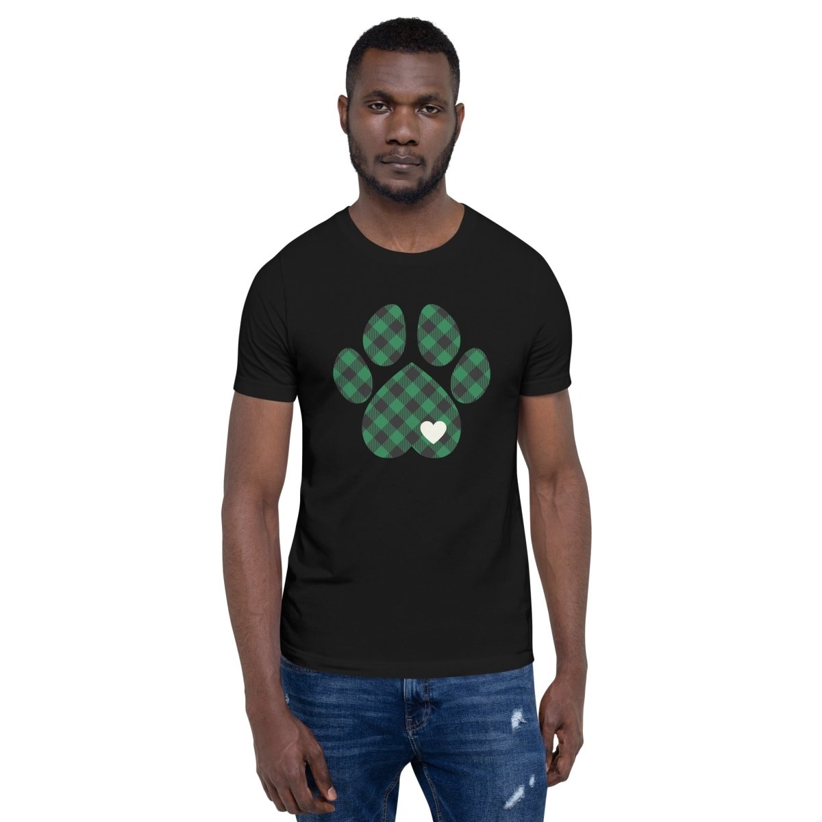 Green Plaid Dog Paw T-Shirt