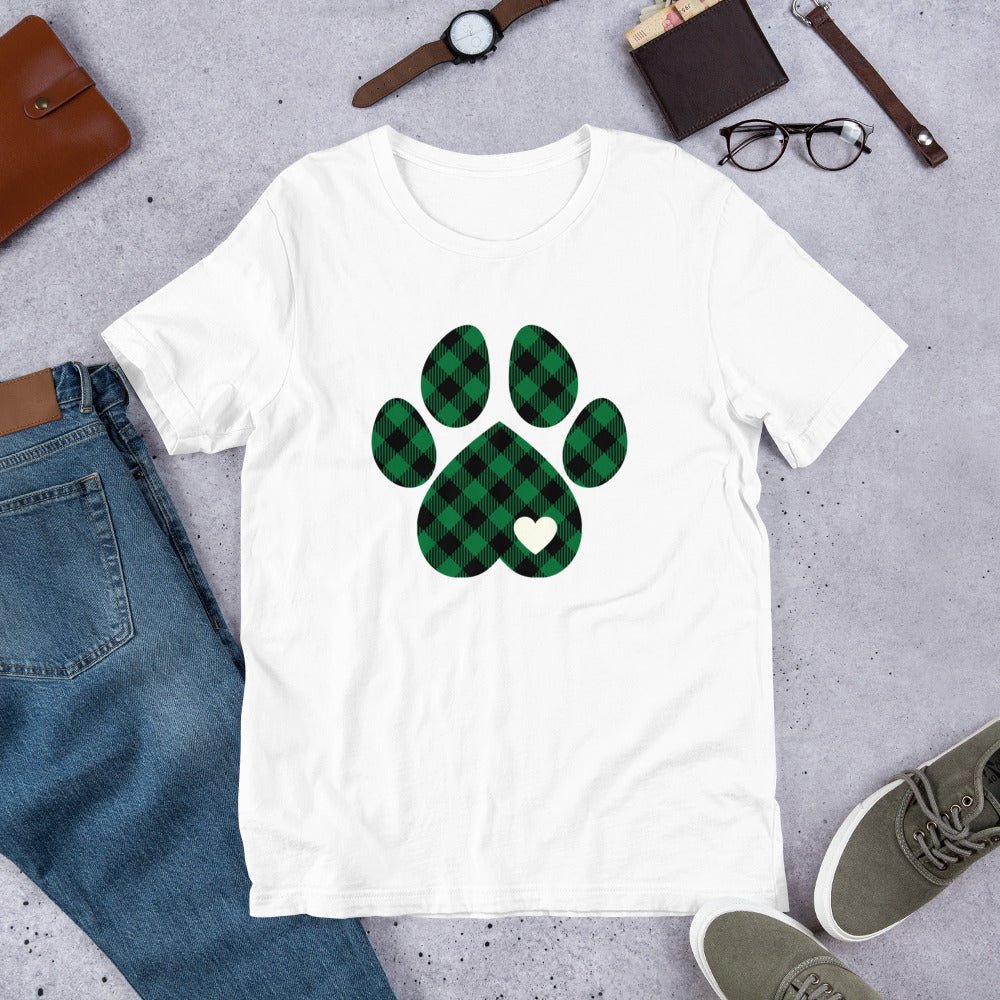 Green Plaid Dog Paw T-Shirt