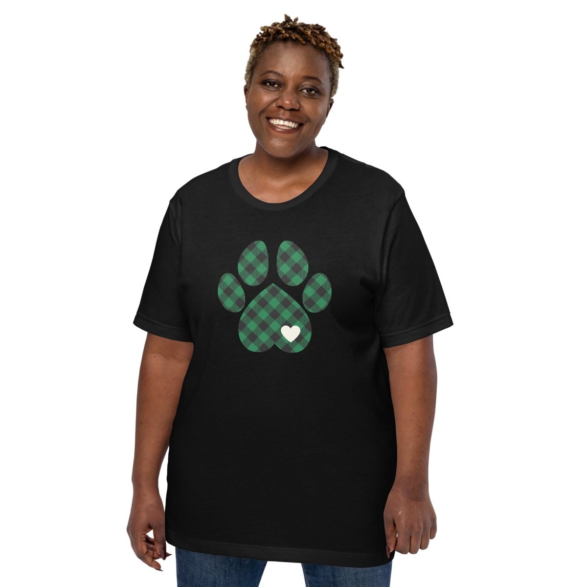 Green Plaid Dog Paw T-Shirt