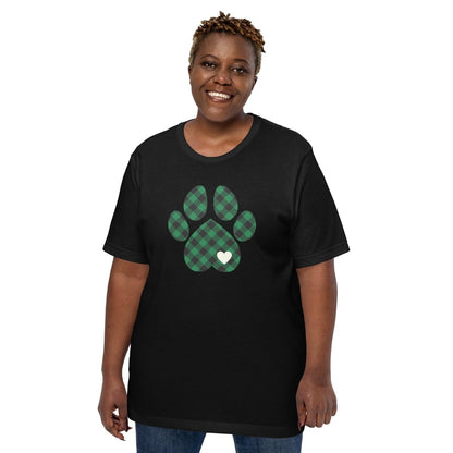 Green Plaid Dog Paw T-Shirt
