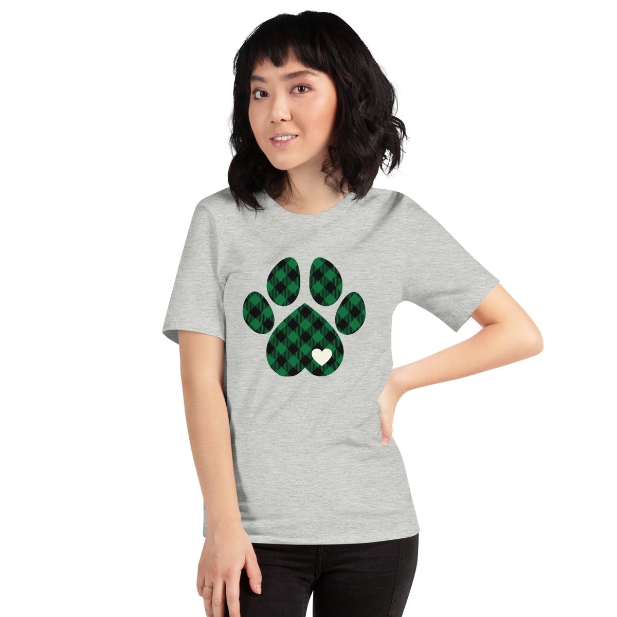 Green Plaid Dog Paw T-Shirt