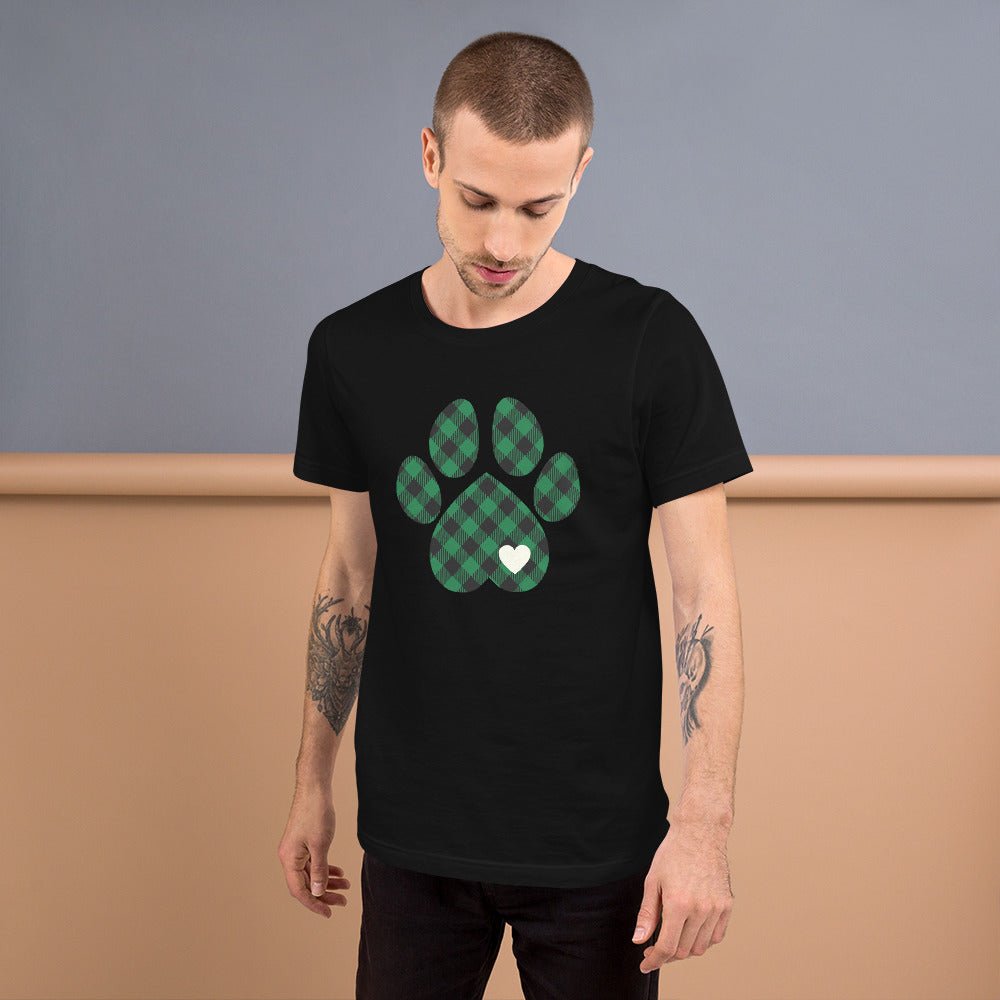 Green Plaid Dog Paw T-Shirt