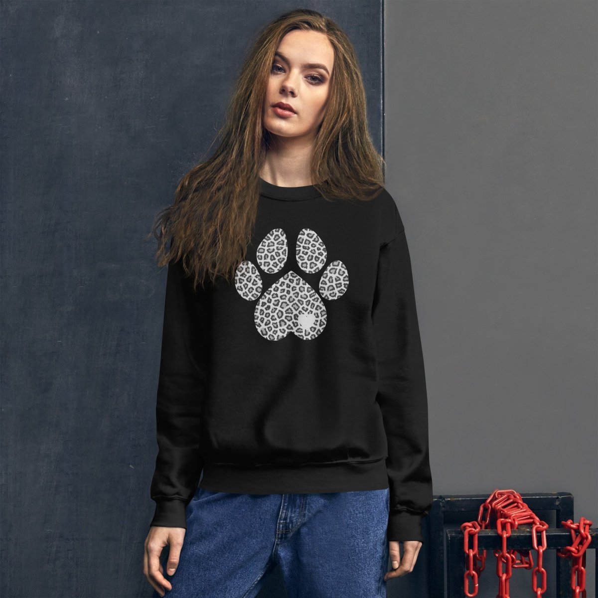 Grey Leopard Print Dog Paw Sweatshirt