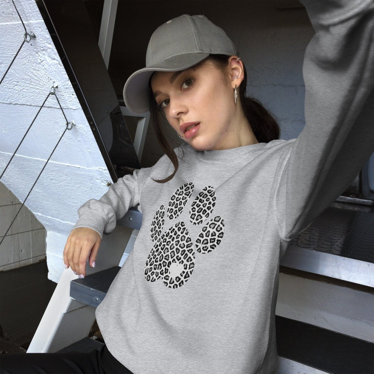 Grey Leopard Print Dog Paw Sweatshirt