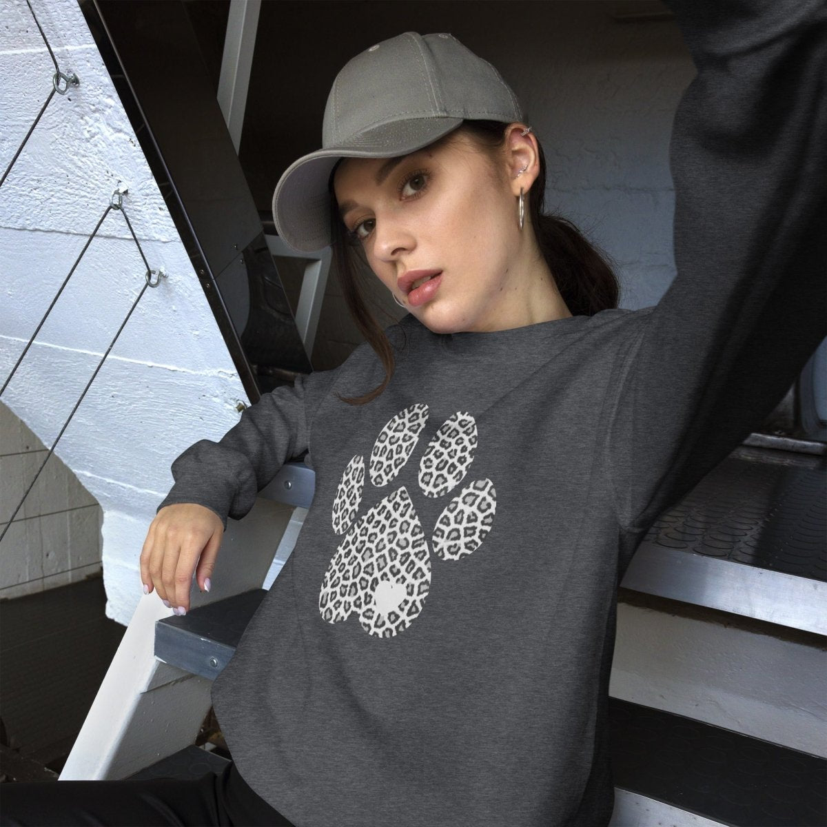 Grey Leopard Print Dog Paw Sweatshirt