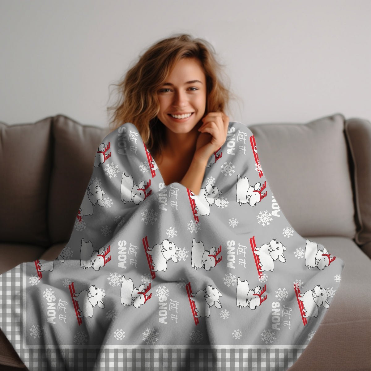 Let It Snow Dogs Throw Blanket