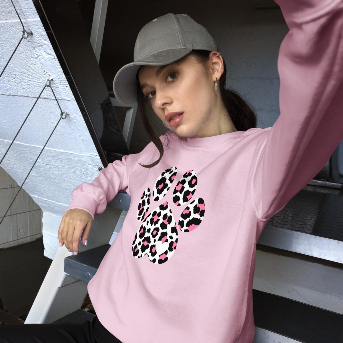 Pink and Black Leopard Print Dog Paw Sweatshirt