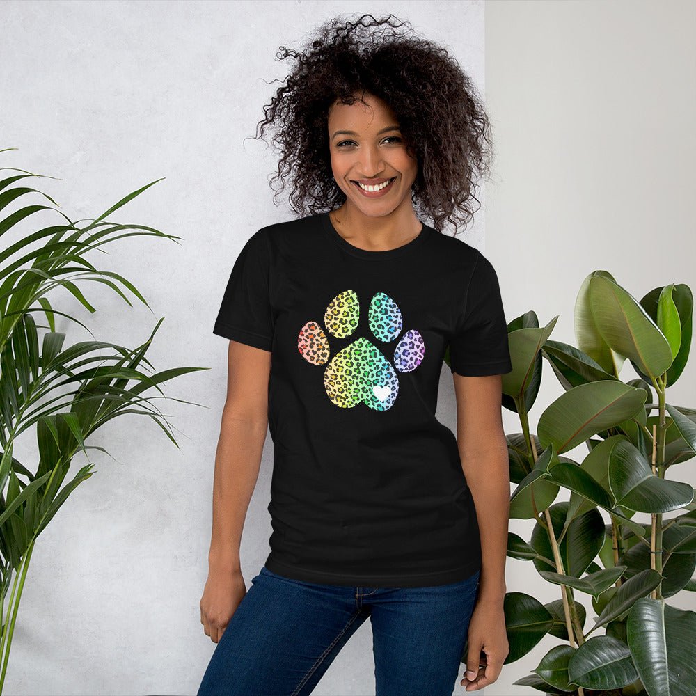 Rainbow Leopard Dog Paw T-Shirt