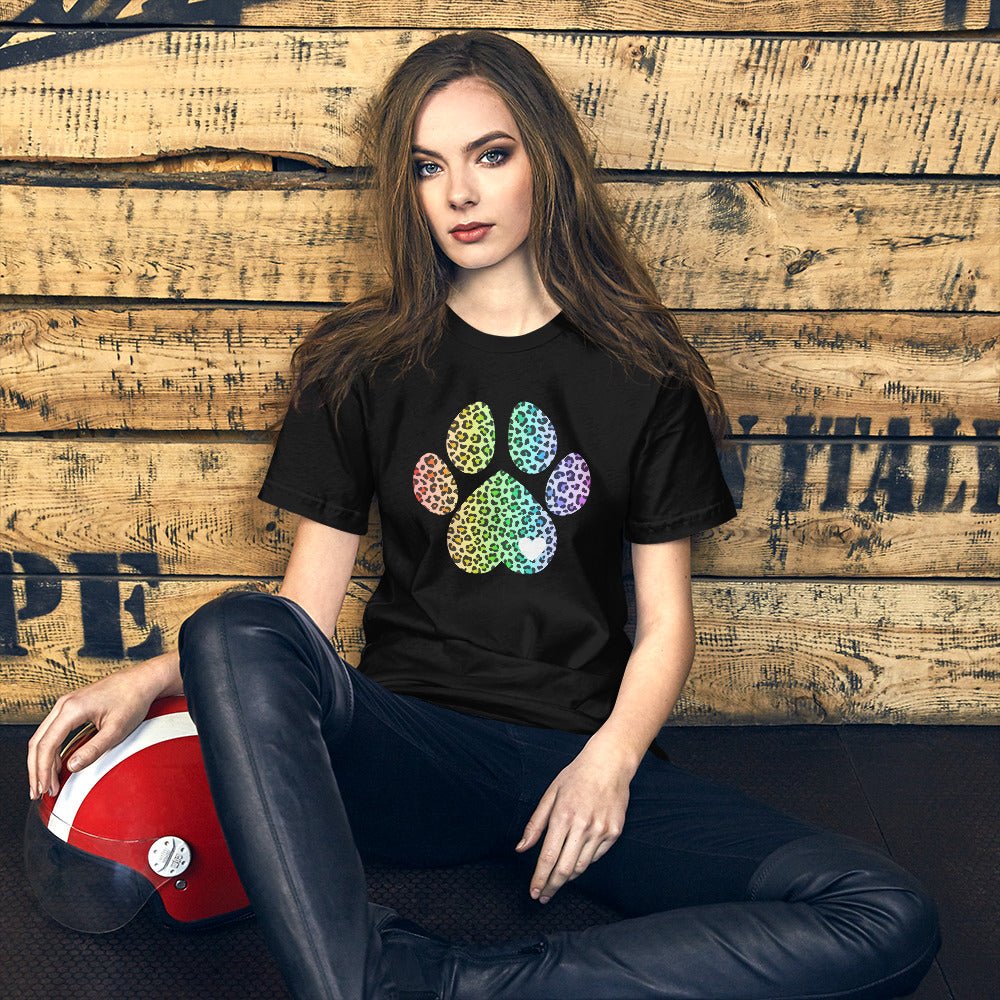 Rainbow Leopard Dog Paw T-Shirt