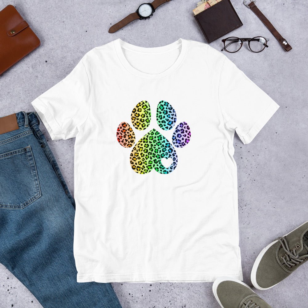 Rainbow Leopard Dog Paw T-Shirt