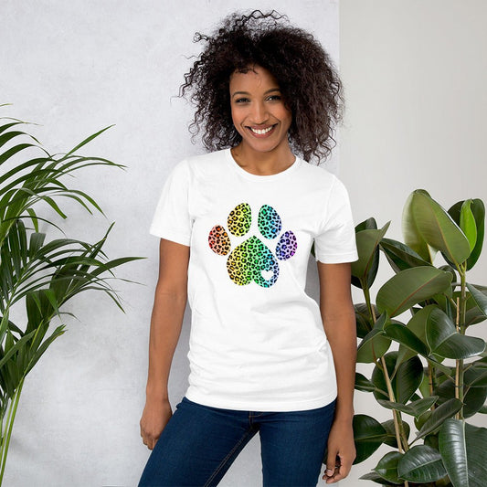 Rainbow Leopard Dog Paw T-Shirt