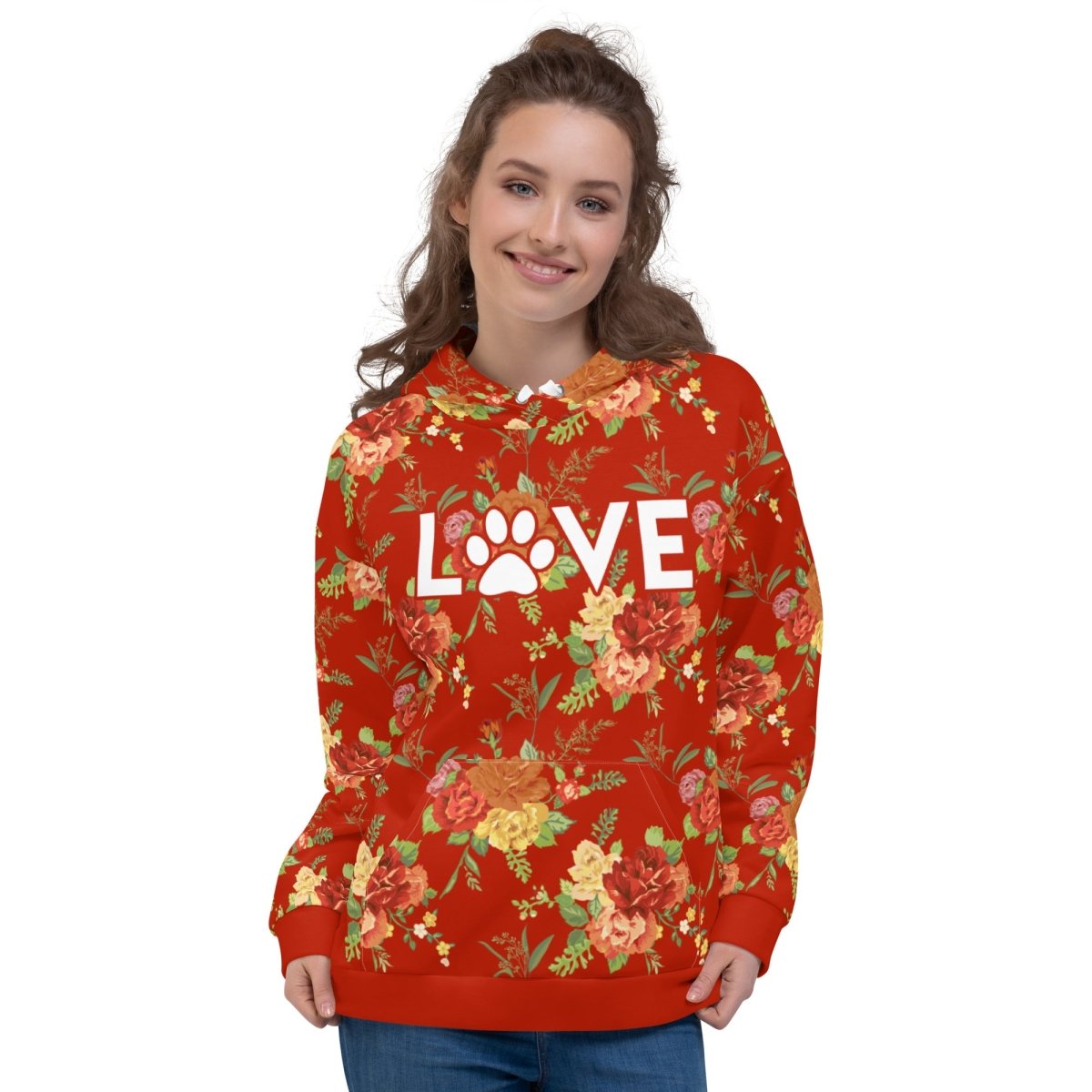 Red Floral Dog Mom Hoodie