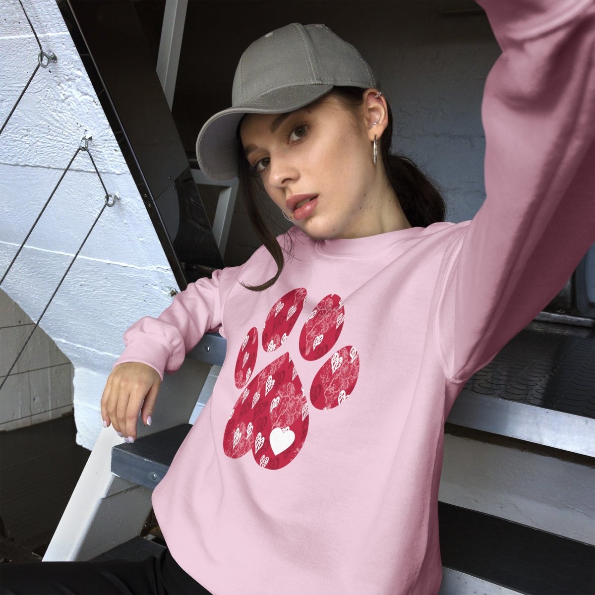 Red Hearts Dog Paw Sweatshirt