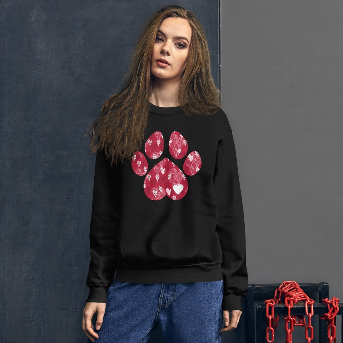 Red Hearts Dog Paw Sweatshirt