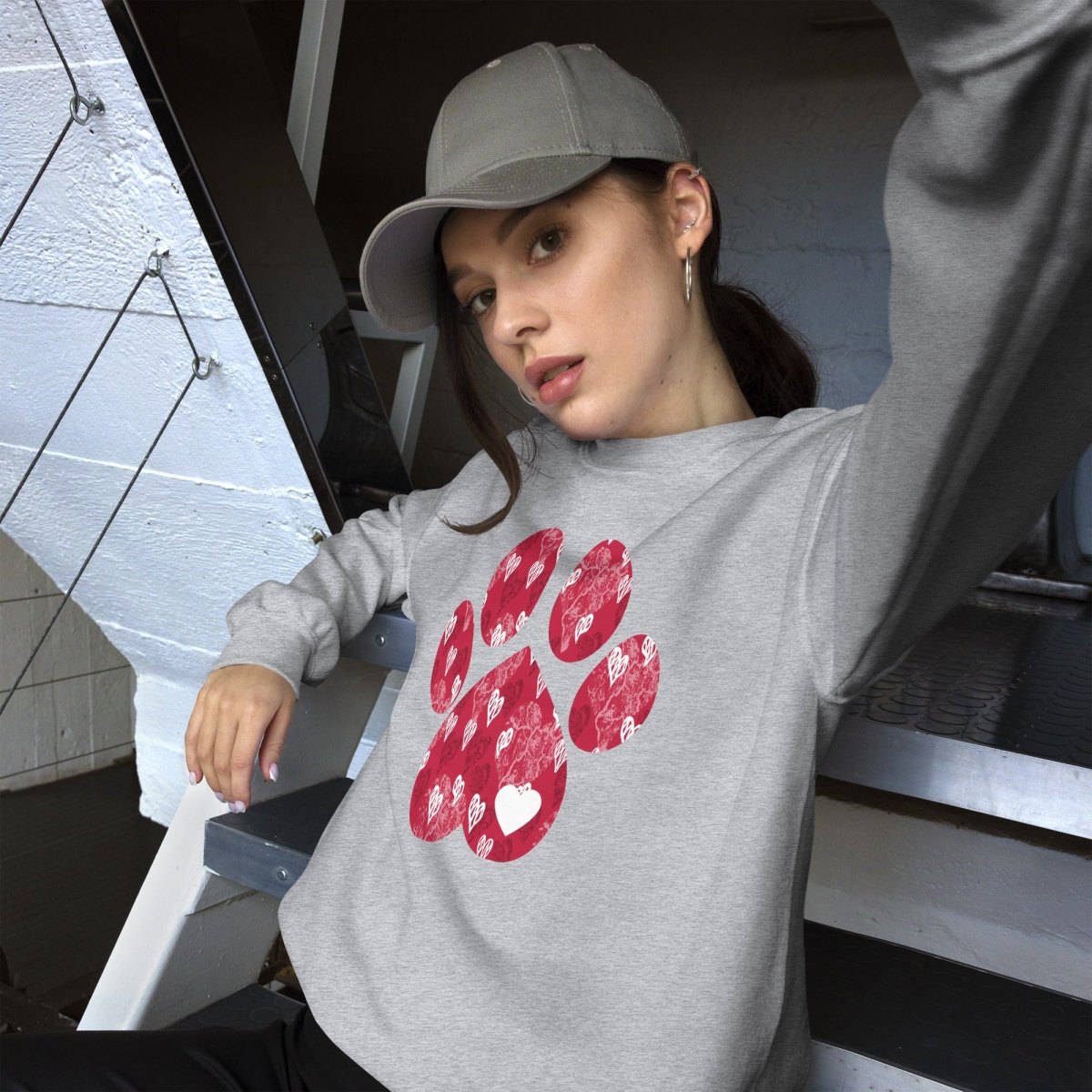 Red Hearts Dog Paw Sweatshirt