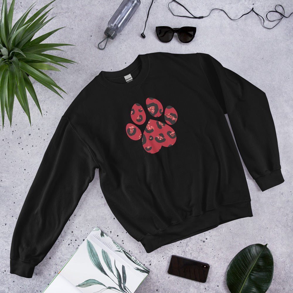 Red Leopard Print Dog Paw Sweatshirt