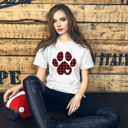 Red Plaid Dog Paw T-Shirt
