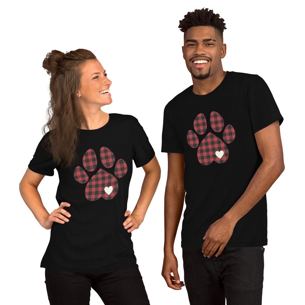 Red Plaid Dog Paw T-Shirt