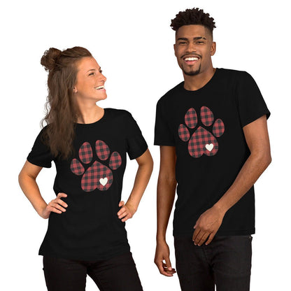 Red Plaid Dog Paw T-Shirt