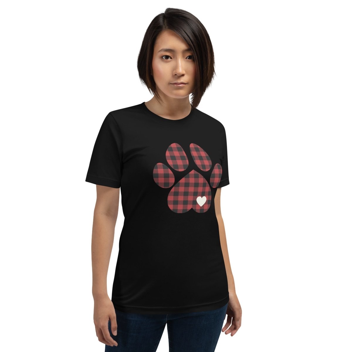 Red Plaid Dog Paw T-Shirt