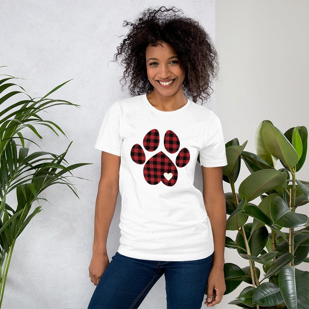 Red Plaid Dog Paw T-Shirt