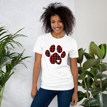 Red Plaid Dog Paw T-Shirt