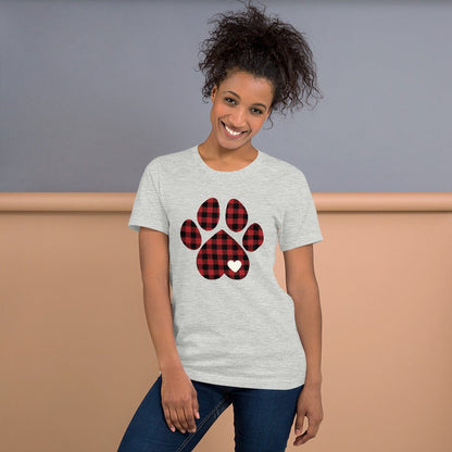 Red Plaid Dog Paw T-Shirt